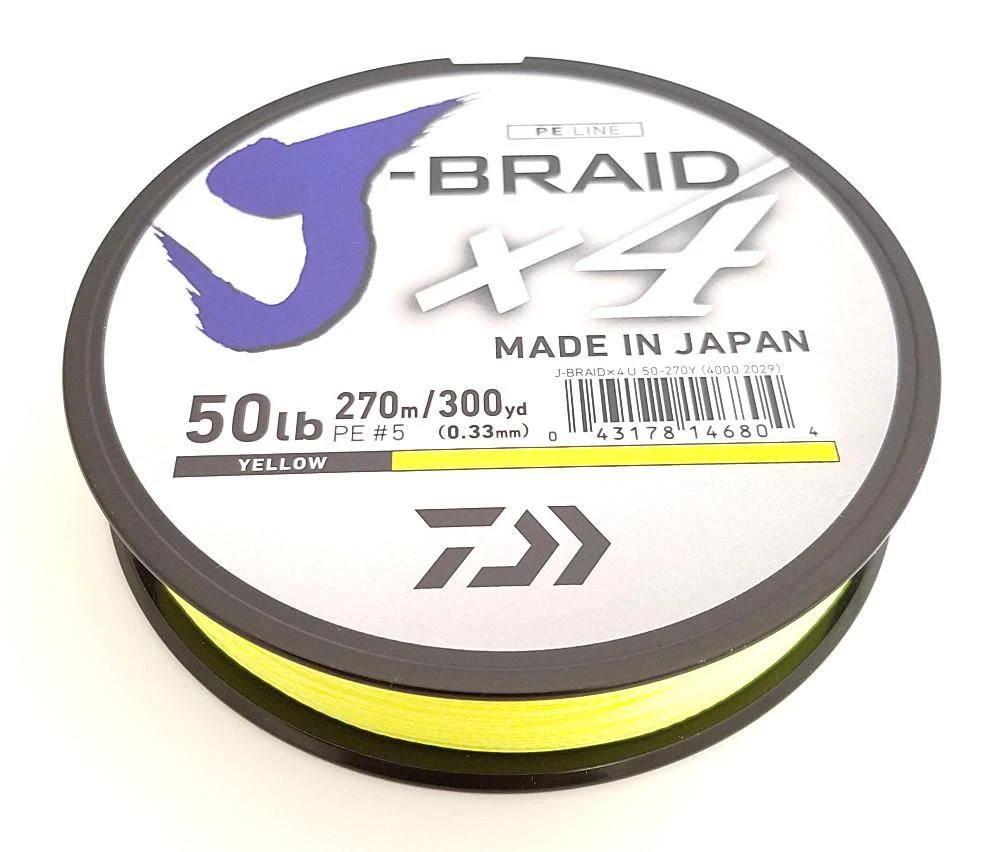 Daiwa J-Braid X4 Braided Line 300 Yards Fluorescent Yellow 1 Daiwa J-Braid X4 Braided Line 300 Yards Fluorescent Yellow